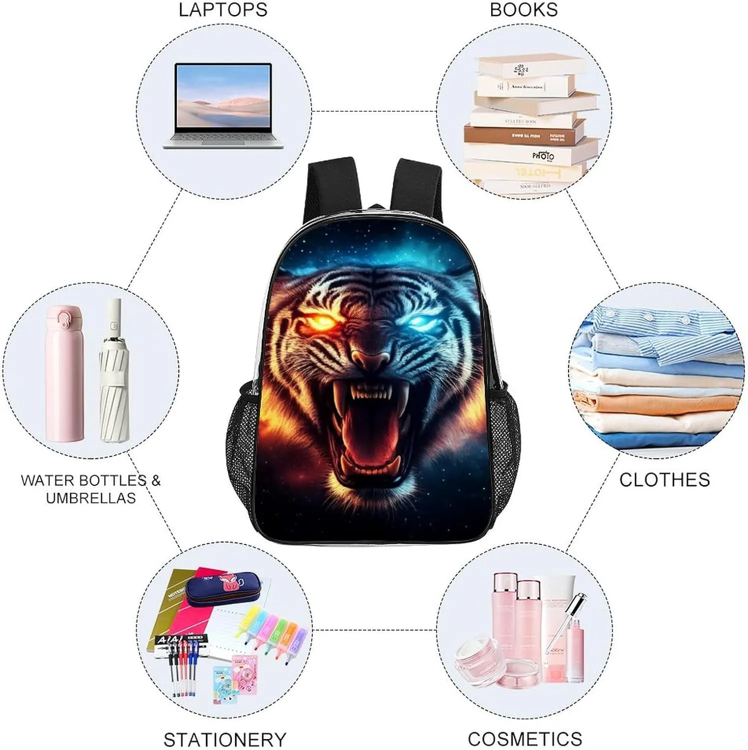 Lightweight Rucksack for Sports Travel Running - Big Capacity Multipurpose Transparent Bookbag, Beautiful Wild Animal Tiger Art Travel and Sport Backpack Rucksack