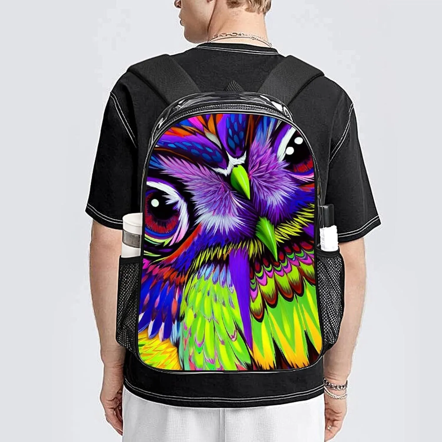 Lightweight Rucksack for Sports Travel Running - Big Capacity Multipurpose Transparent Bookbag, Trippy Owl Abstract Art Travel and Sport Backpack Rucksack