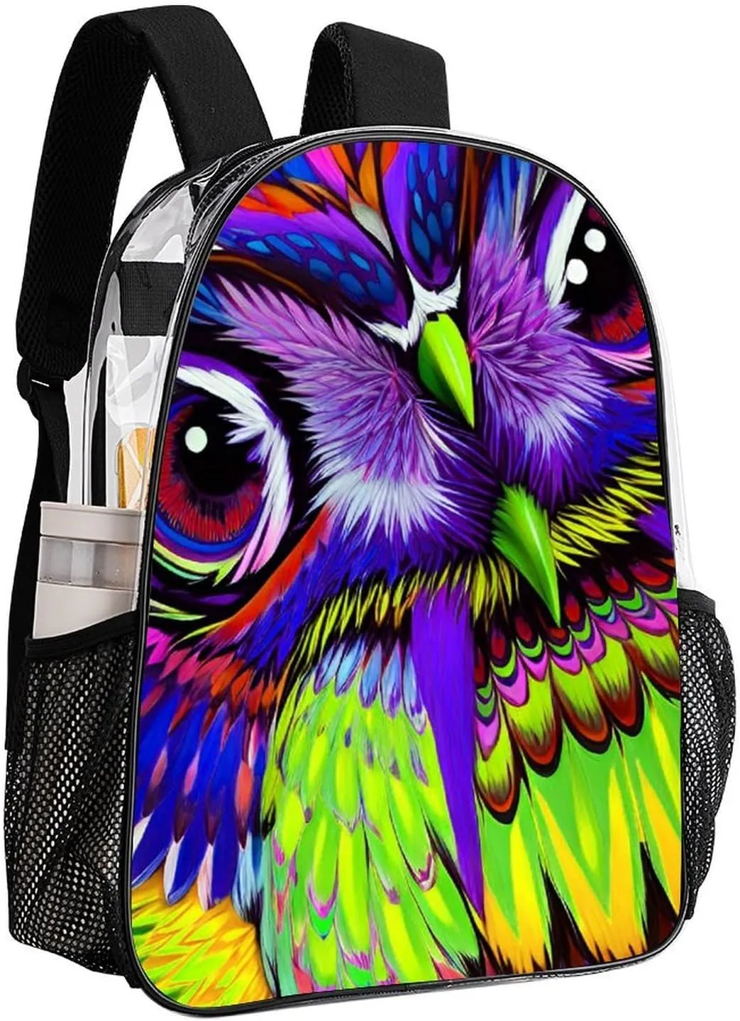 Lightweight Rucksack for Sports Travel Running - Big Capacity Multipurpose Transparent Bookbag, Trippy Owl Abstract Art Travel and Sport Backpack Rucksack