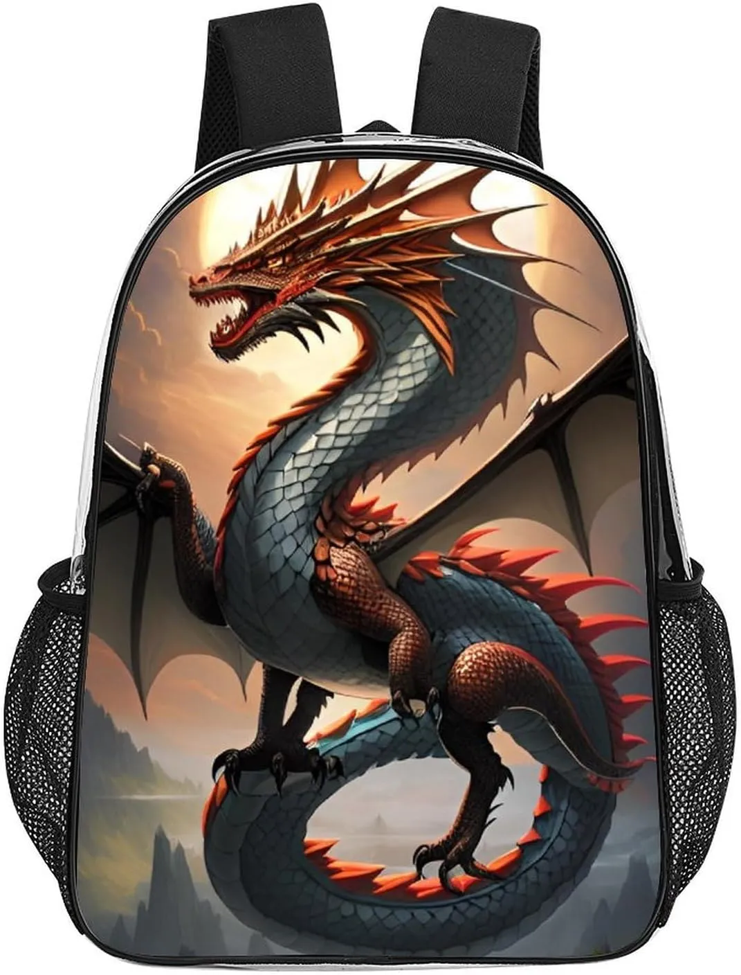 Lightweight Rucksacks for Camping Picnic Cycling - Large Capacity Multipurpose Transparent Carry On Bag, Majestic Dragon Fantasy Art Travel Hiking & Camping Rucksack