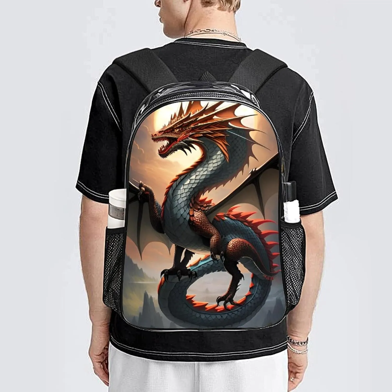 Lightweight Rucksacks for Camping Picnic Cycling - Large Capacity Multipurpose Transparent Carry On Bag, Majestic Dragon Fantasy Art Travel Hiking & Camping Rucksack