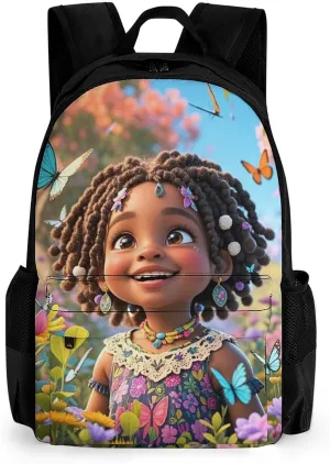 Lightweight Rucksacks for Camping Picnic Walking Cycling - Large Capacity Multipurpose Anti-Theft Carry On Bag, Colorful Afro American Black Woman With Butterflies Art Travel Hiking & Camping Rucksack