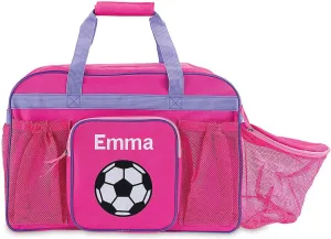 Lillian Vernon Personalized Soccer Duffel Bag for Kids – Custom Name Sports & Travel Gear with Ball & Water Bottle Holder Compartment, 19” Pink Bags for Girls