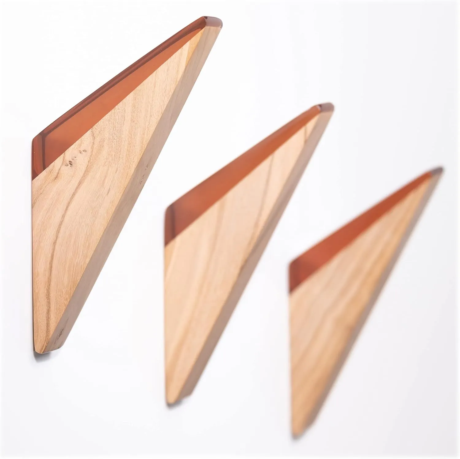 LINE ARC Solid Olive Wood Wall Hook with Extra Durable Acrylic Top (Set of 3, Amber) Mid-Century Modern, Minimalist, Scandinavian, Decorative, Coat, Hat, Towel, Bag 25lb Weight Limit