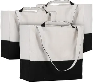 LINICE Reusable Grocery Bags Shopping Bags for Groceries Foldable Heavy Duty Canvas Tote Bag Washable Canvas Bag with Handles (Black-3pack)