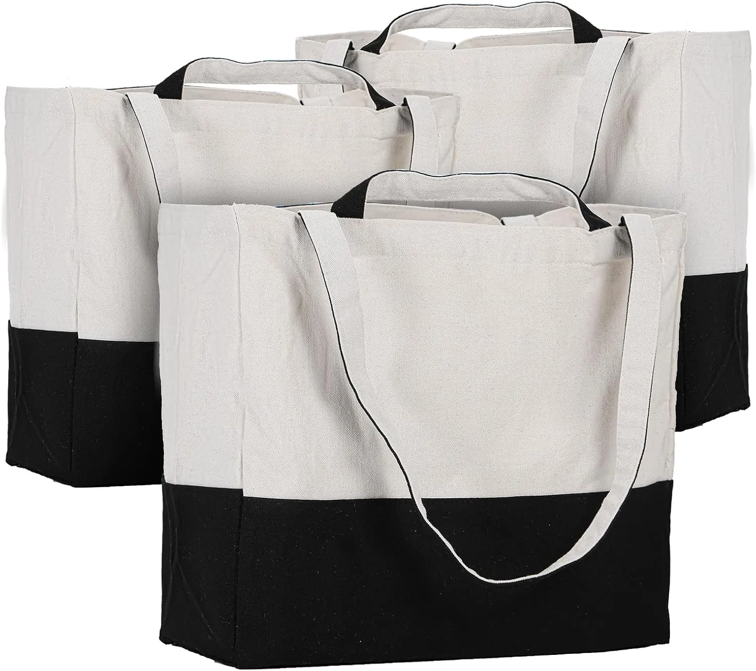 LINICE Reusable Grocery Bags Shopping Bags for Groceries Foldable Heavy Duty Canvas Tote Bag Washable Canvas Bag with Handles (Black-3pack)
