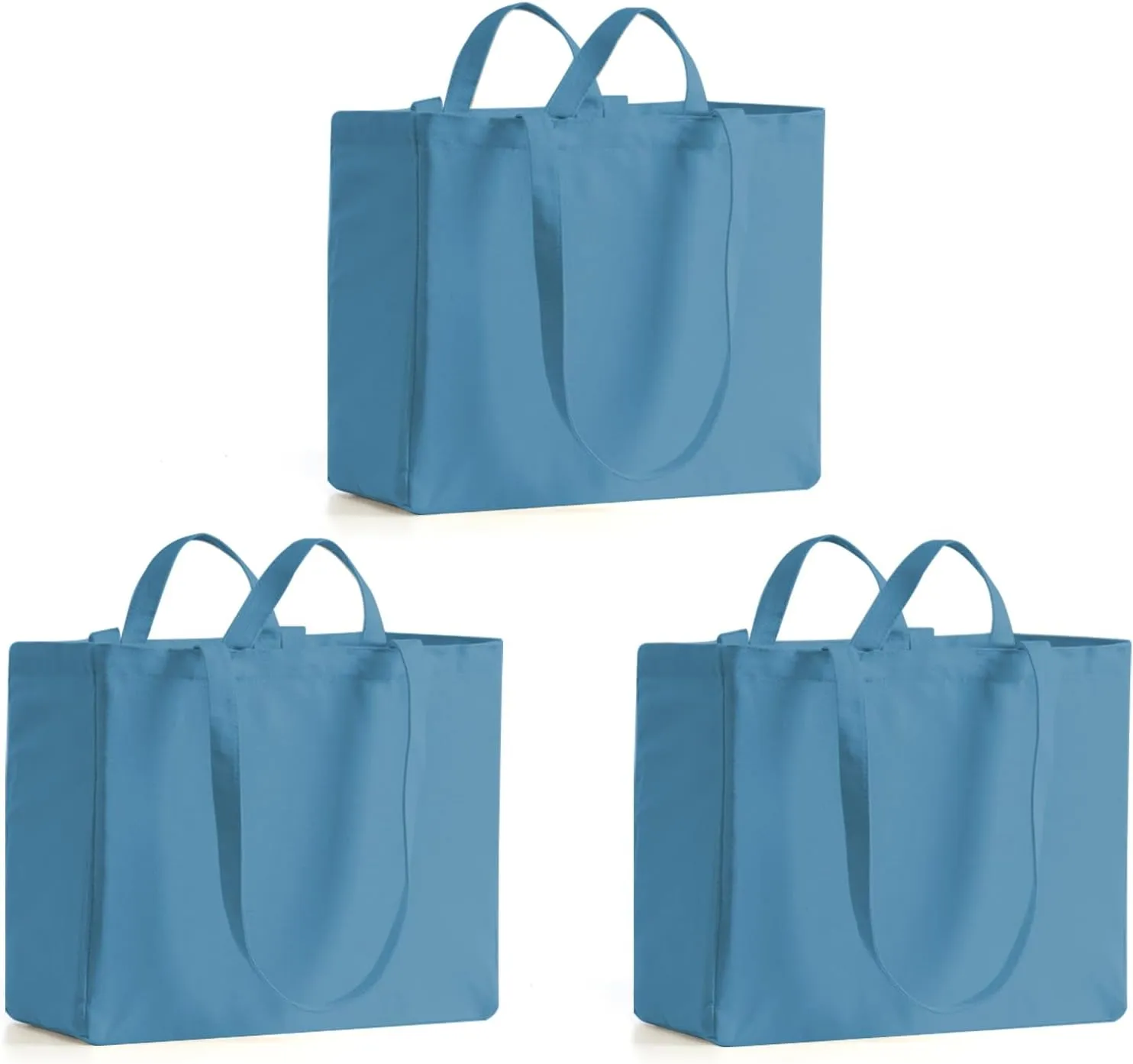 LINICE Reusable Grocery Bags Shopping Bags for Groceries Foldable Heavy Duty Canvas Tote Bag Washable Canvas Bag with Handles (Blue-3pack)