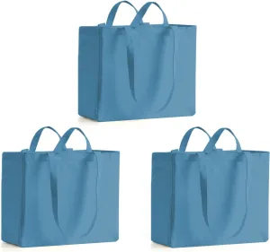 LINICE Reusable Grocery Bags Shopping Bags for Groceries Foldable Heavy Duty Canvas Tote Bag Washable Canvas Bag with Handles (Blue-3pack)