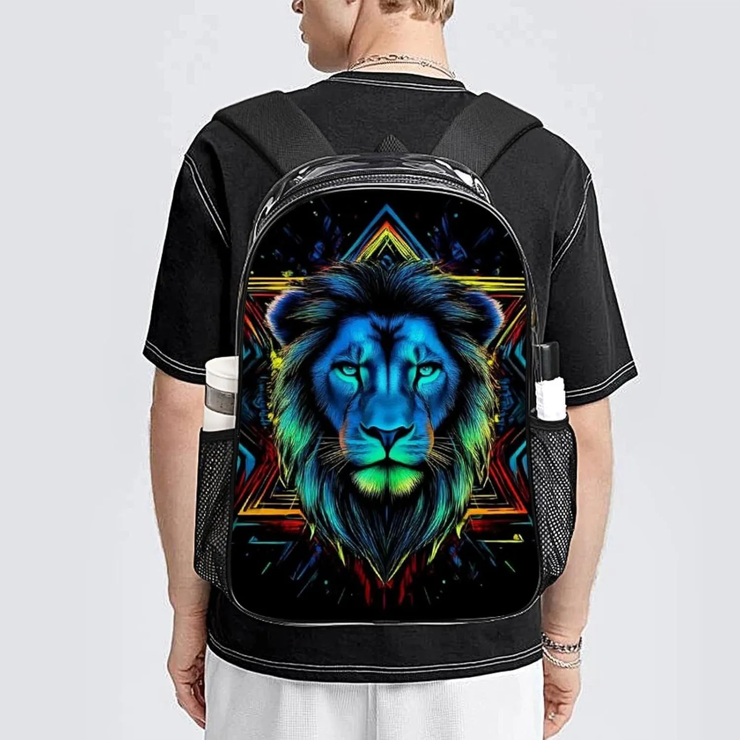 Lion Head Art Daypack Lightweight Multipurpose Anti-Theft Shoulder Bag Large Capacity Laptop Book Bag Rucksack Transparent Bag