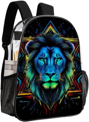 Lion Head Art Daypack Lightweight Multipurpose Anti-Theft Shoulder Bag Large Capacity Laptop Book Bag Rucksack Transparent Bag