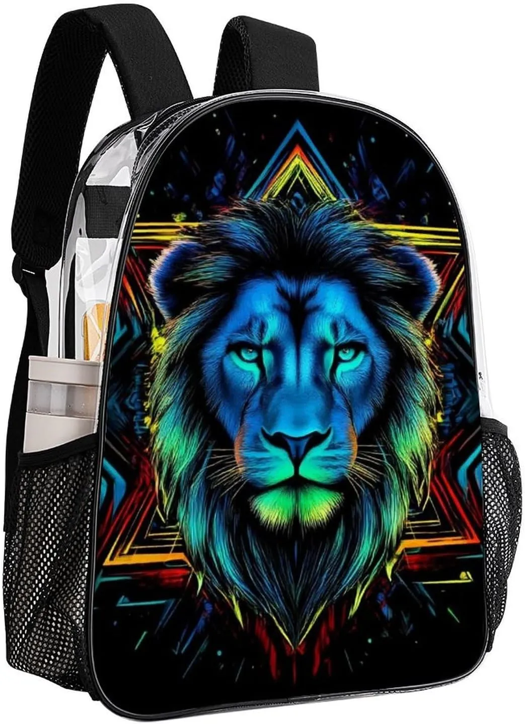 Lion Head Art Daypack Lightweight Multipurpose Anti-Theft Shoulder Bag Large Capacity Laptop Book Bag Rucksack Transparent Bag