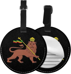 Lion of Judah Emblem of The Ethiopian Round Leather Luggage Tags for Travel Bags Backpacks Handbags,3.7in