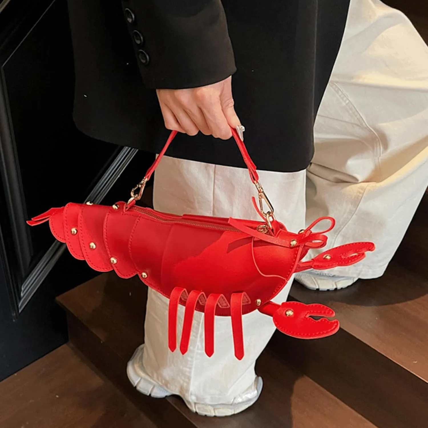 Lobster Purse Fun 3D Unique Animal Shaped Studded Crossbody Bag Novelty PU Leather Detachable Top Handle Shoulder Bags