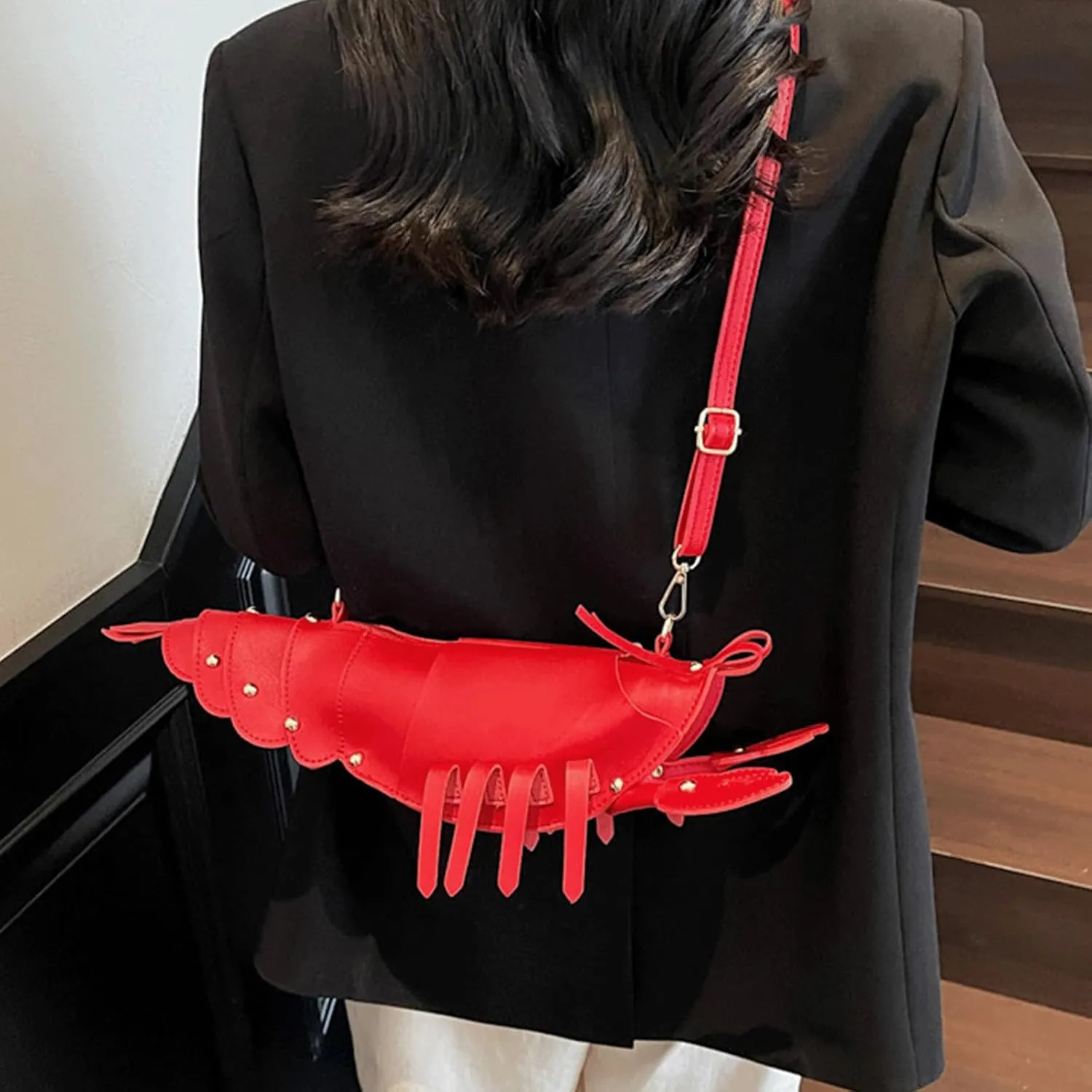 Lobster Purse Fun 3D Unique Animal Shaped Studded Crossbody Bag Novelty PU Leather Detachable Top Handle Shoulder Bags