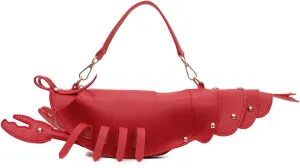 Lobster Purse Fun 3D Unique Animal Shaped Studded Crossbody Bag Novelty PU Leather Detachable Top Handle Shoulder Bags