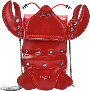 Lobster Purse Fun 3D Unique Animal Shaped Studded Crossbody Bag Novelty PU Leather Shoulder Bags for Women Girls
