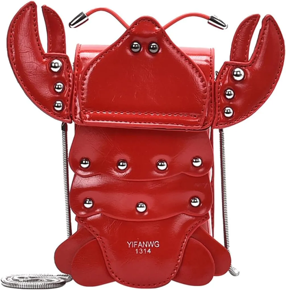Lobster Purse Fun 3D Unique Animal Shaped Studded Crossbody Bag Novelty PU Leather Shoulder Bags for Women Girls
