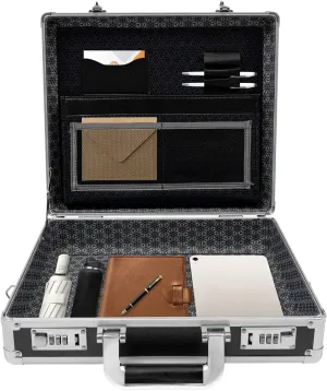 Locking Briefcase 15 x 13 x 4.3 Inch Combination Lock Hard Laptop Case with Strap Aluminum Briefcases Attache Case