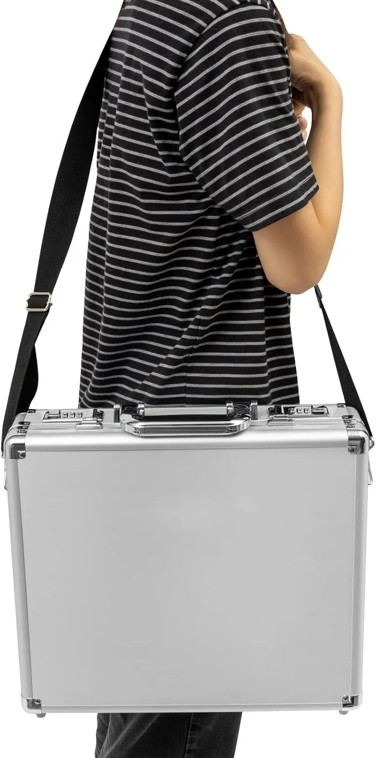 Locking Briefcase - 15 x 13 x 4.3 Inch Combination Lock Hard Laptop Case w/Strap, Portable Storage Lock Box Briefcases for Men and Women (Silver (Patterned lining))