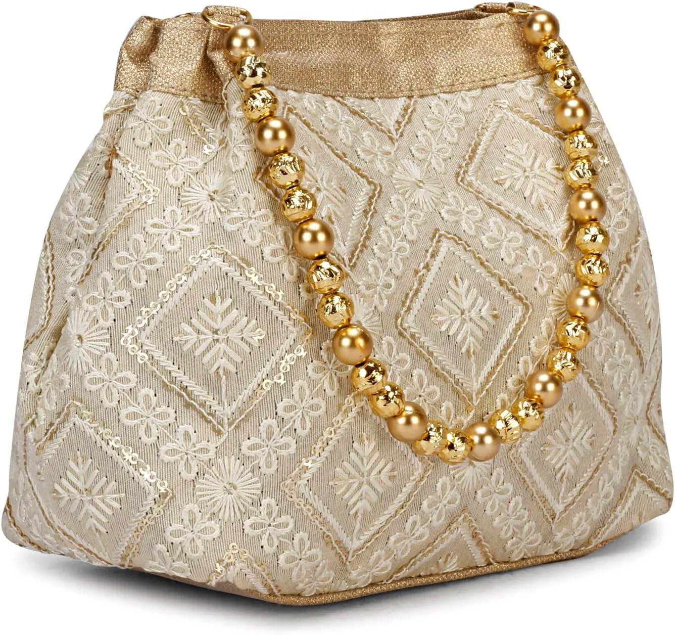 LONGING TO BUY Indian Ethnic Designer Embroidered Silk Potli Bag Batwa Pearls Handle Purse