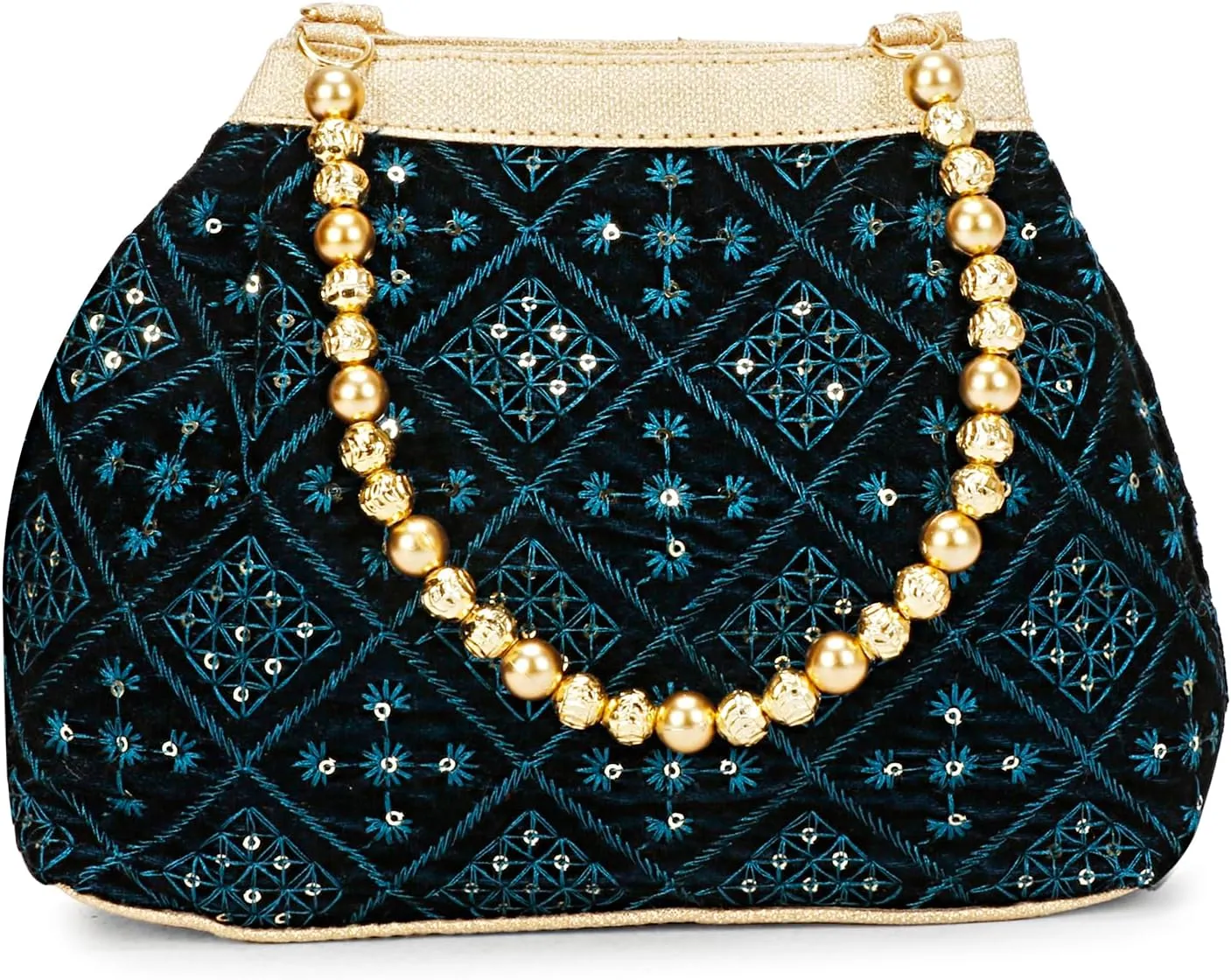 LONGING TO BUY Indian Ethnic Designer Embroidered Silk Potli Bag Batwa Pearls Handle Purse