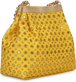LONGING TO BUY Indian Ethnic Designer Embroidered Silk Potli Bag Batwa Pearls Handle Purse