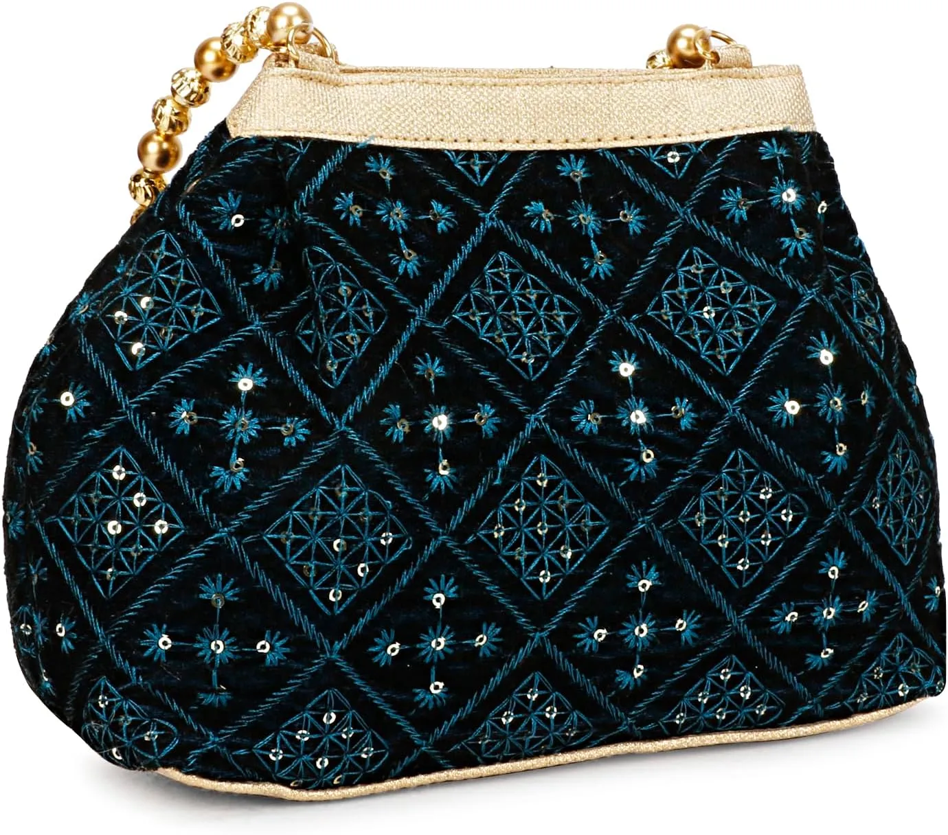 LONGING TO BUY Indian Ethnic Designer Embroidered Silk Potli Bag Batwa Pearls Handle Purse