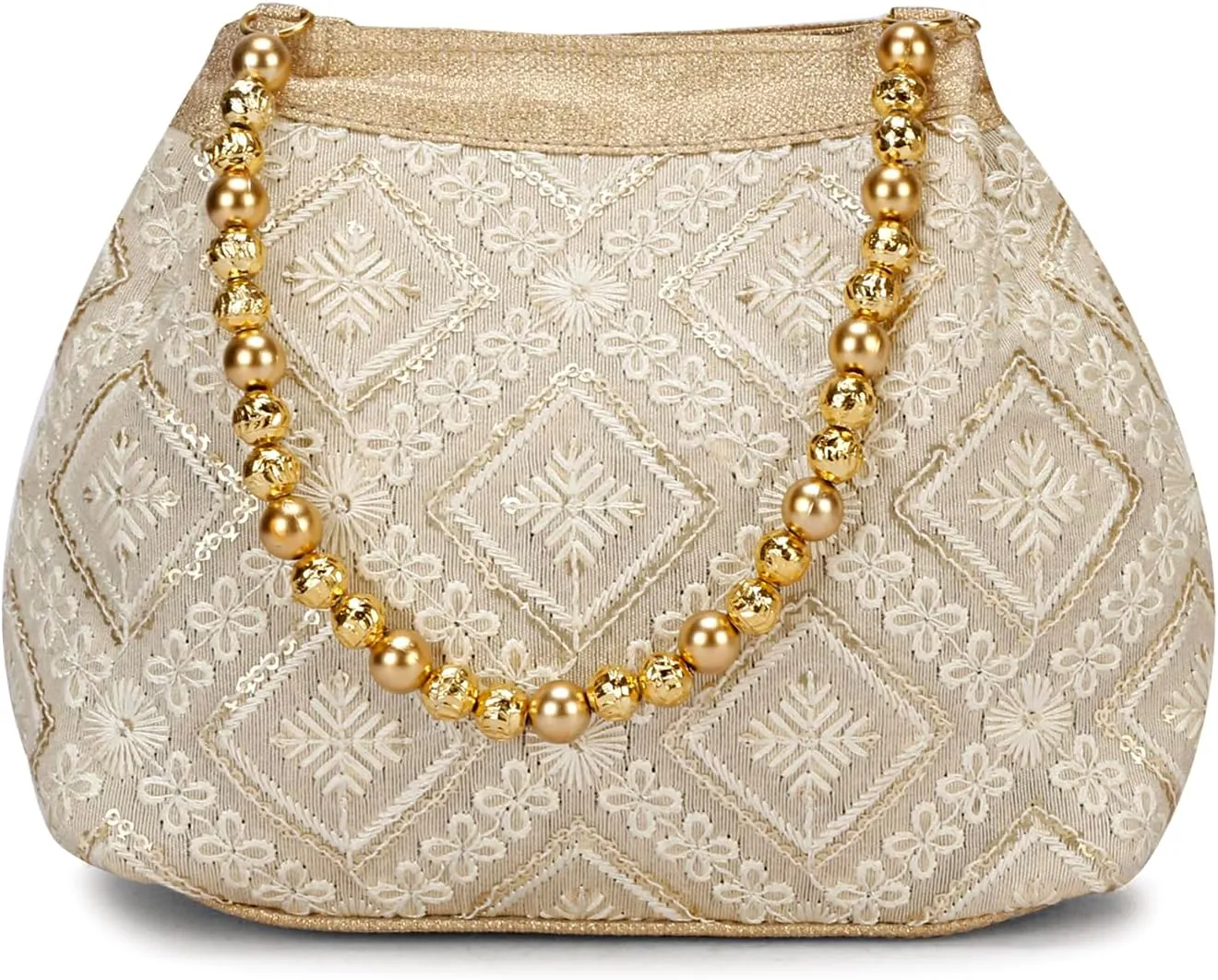 LONGING TO BUY Indian Ethnic Designer Embroidered Silk Potli Bag Batwa Pearls Handle Purse