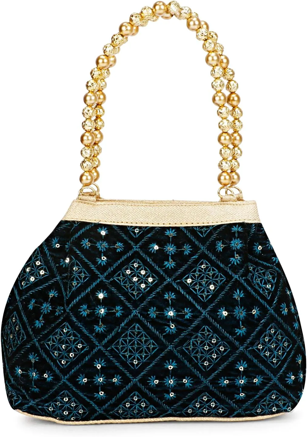 LONGING TO BUY Indian Ethnic Designer Embroidered Silk Potli Bag Batwa Pearls Handle Purse
