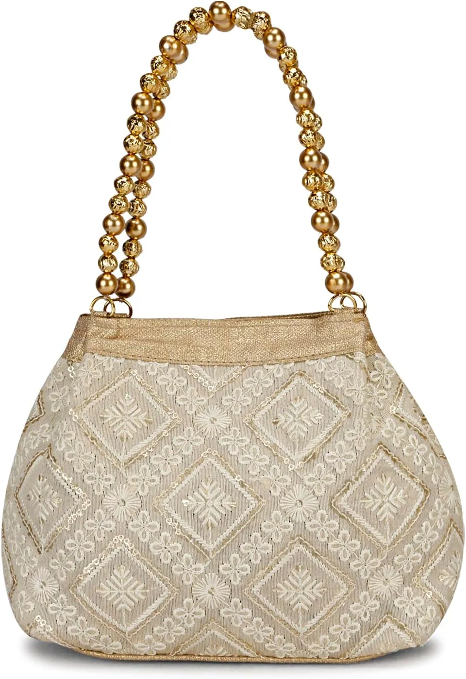 LONGING TO BUY Indian Ethnic Designer Embroidered Silk Potli Bag Batwa Pearls Handle Purse