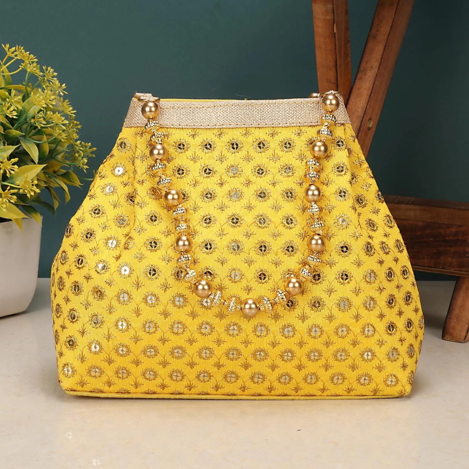 LONGING TO BUY Indian Ethnic Designer Embroidered Silk Potli Bag Batwa Pearls Handle Purse