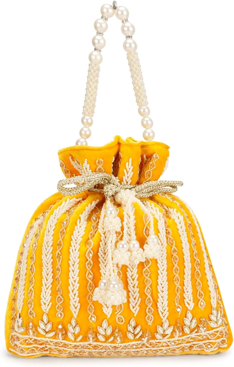 LONGING TO BUY Stylish Indian Velvet Evening Handbag & Polti Bag with White Pearl Handle & Embrodiery,Women Clutch Purses