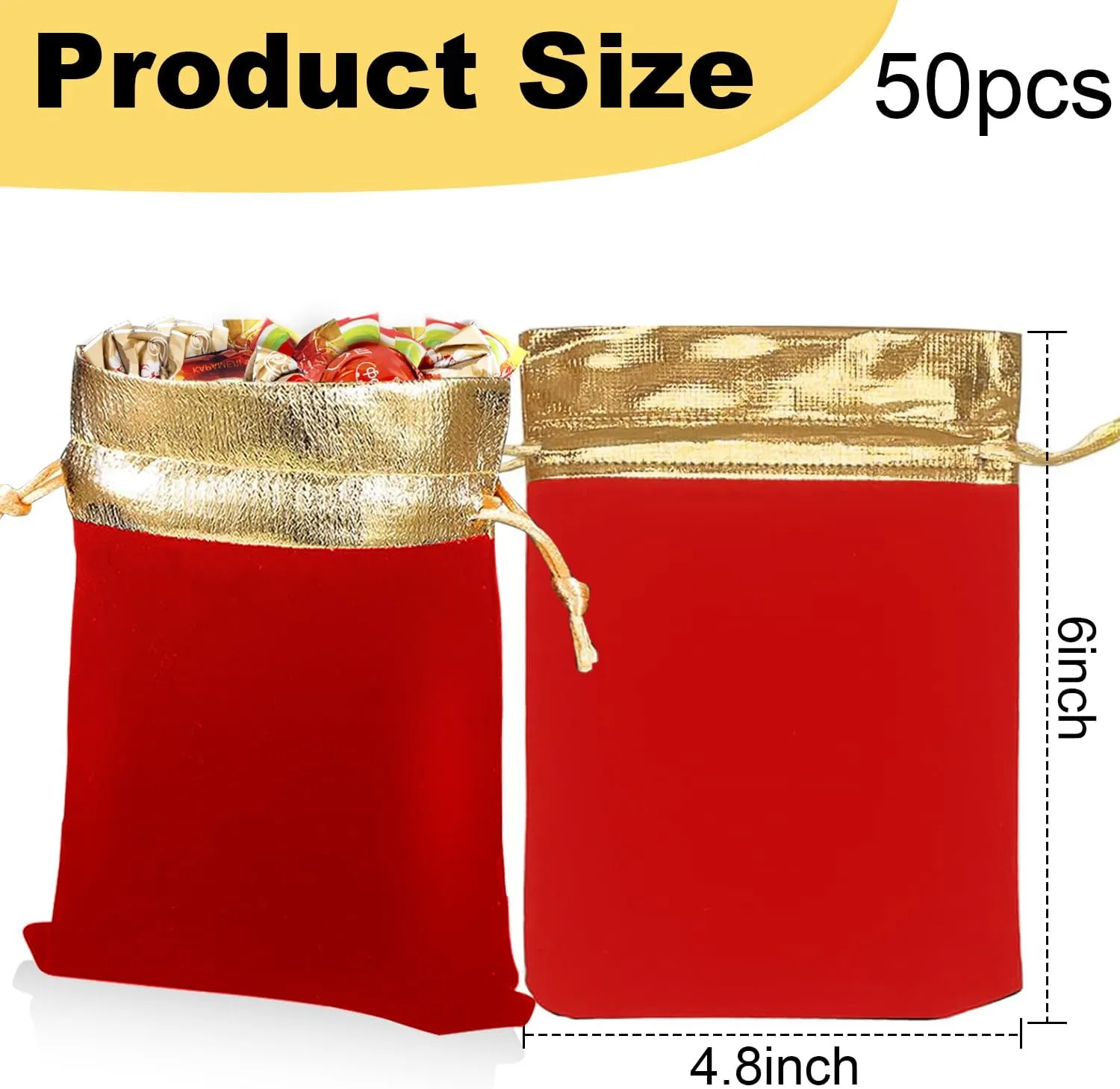 LOSYHU 50 Pack Red Velvet Bags with Drawstrings 6x5 Inch Velvet Bags for Jewelry with Golden Rim Soft Velvet Drawstring Bags Velvet Cloth Jewelry Pouches for Wedding Birthday Candy Party Favor