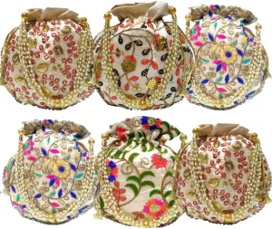 Lot Of Indian Handmade Women's Embroidered Clutch Purse Potli Bag Pouch Drawstring Bag Wedding Favor Return Gift For Guests