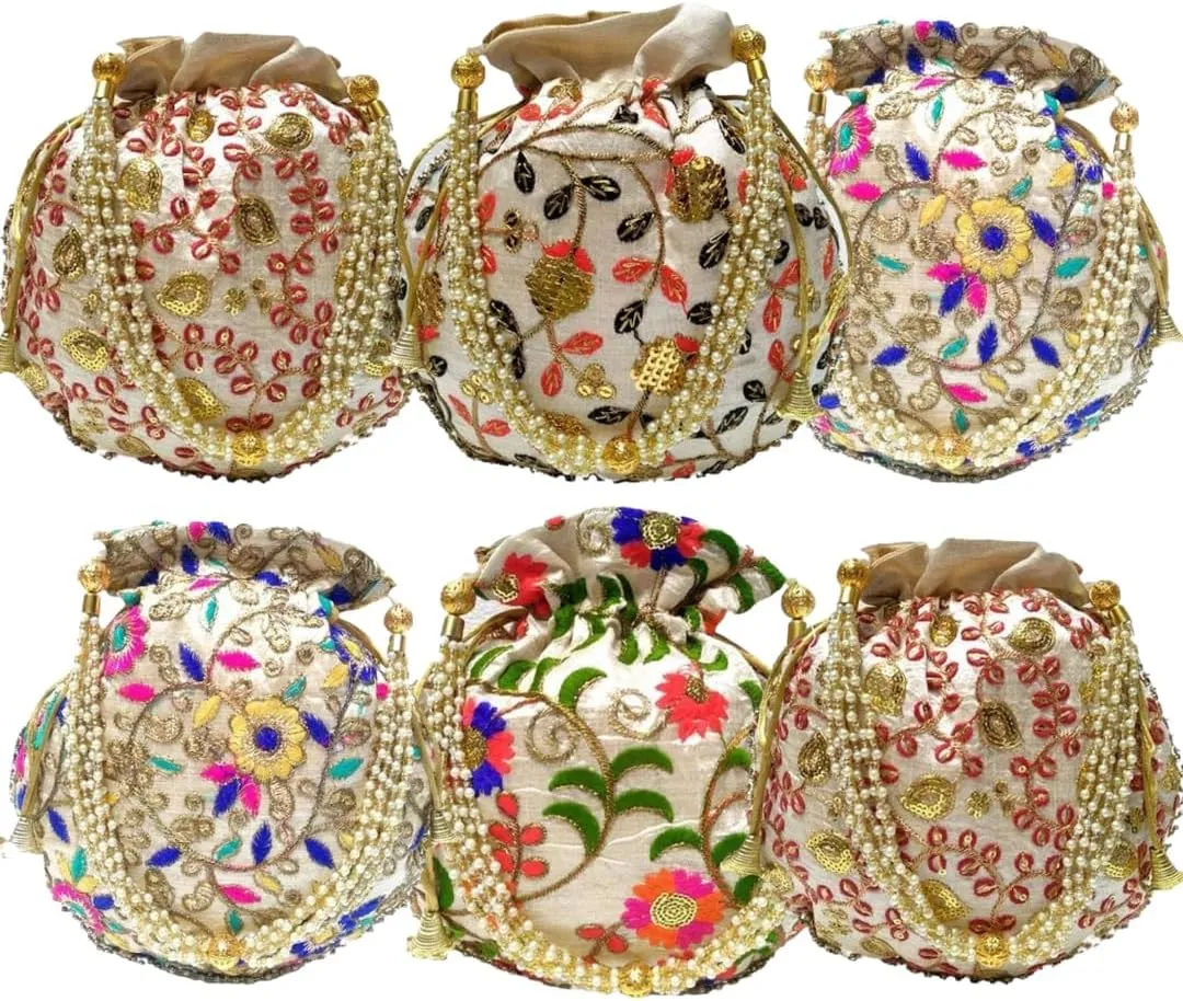 Lot Of Indian Handmade Women's Embroidered Clutch Purse Potli Bag Pouch Drawstring Bag Wedding Favor Return Gift For Guests