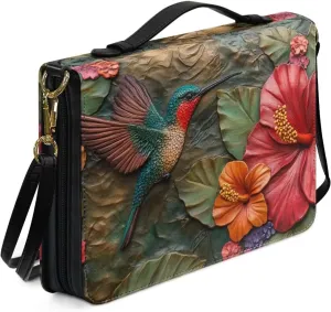 Lotusorchid Hummingbird Church Bible Bag for Women, Bird Print Bible Cover for Girls, Large Bible Tote Bag with Removable Shoulder Strap, Sturdy Bible Accessories for Daily Use, Size 2XL