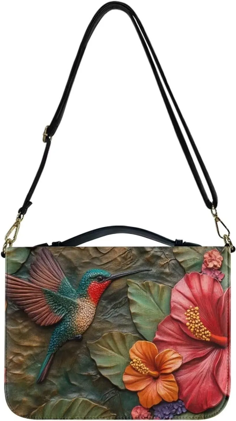 Lotusorchid Hummingbird Church Bible Bag for Women, Bird Print Bible Cover for Girls, Large Bible Tote Bag with Removable Shoulder Strap, Sturdy Bible Accessories for Daily Use, Size 2XL