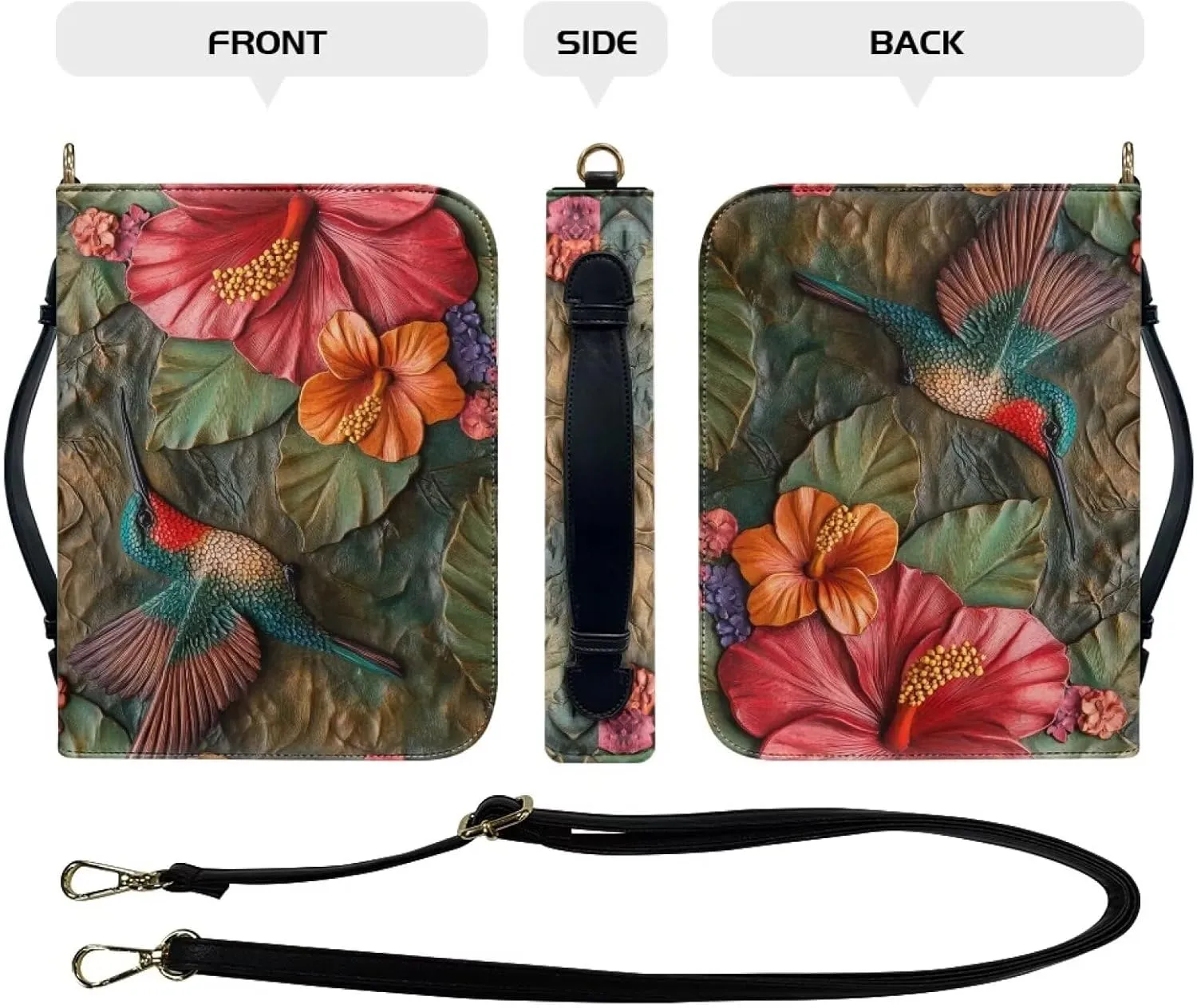 Lotusorchid Hummingbird Church Bible Bag for Women, Bird Print Bible Cover for Girls, Large Bible Tote Bag with Removable Shoulder Strap, Sturdy Bible Accessories for Daily Use, Size 2XL