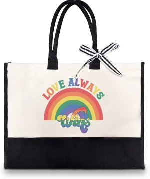 Love Always Wins Funny Canvas Tote Bag Canvas Bag Lightweight Reusable Grocery Shopping Cloth Bags