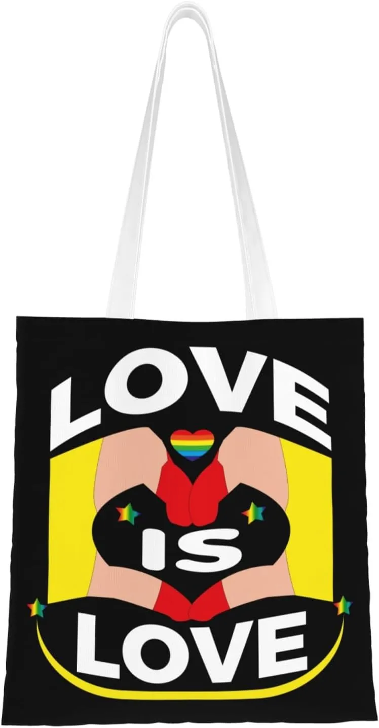 Love Is Love Pride Month Tote Bag for Women Canvas Shopping Bags Reusable Large Capacity Casual Shoulder Handbags Grocery Bags