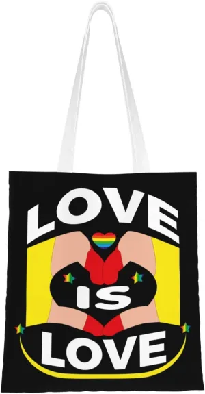 Love Is Love Pride Month Tote Bag for Women Canvas Shopping Bags Reusable Large Capacity Casual Shoulder Handbags Grocery Bags