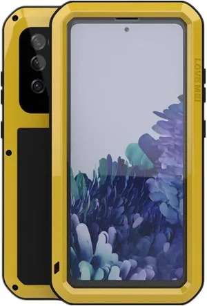 LOVE MEI for Samsung Galaxy S20 FE 5G Case,Outdoor Sports Military Heavy Duty Metal Cover Waterproof Shockproof Dustproof Full Body Rugged Case with Built in Tempered Glass Screen Protector(Yellow)