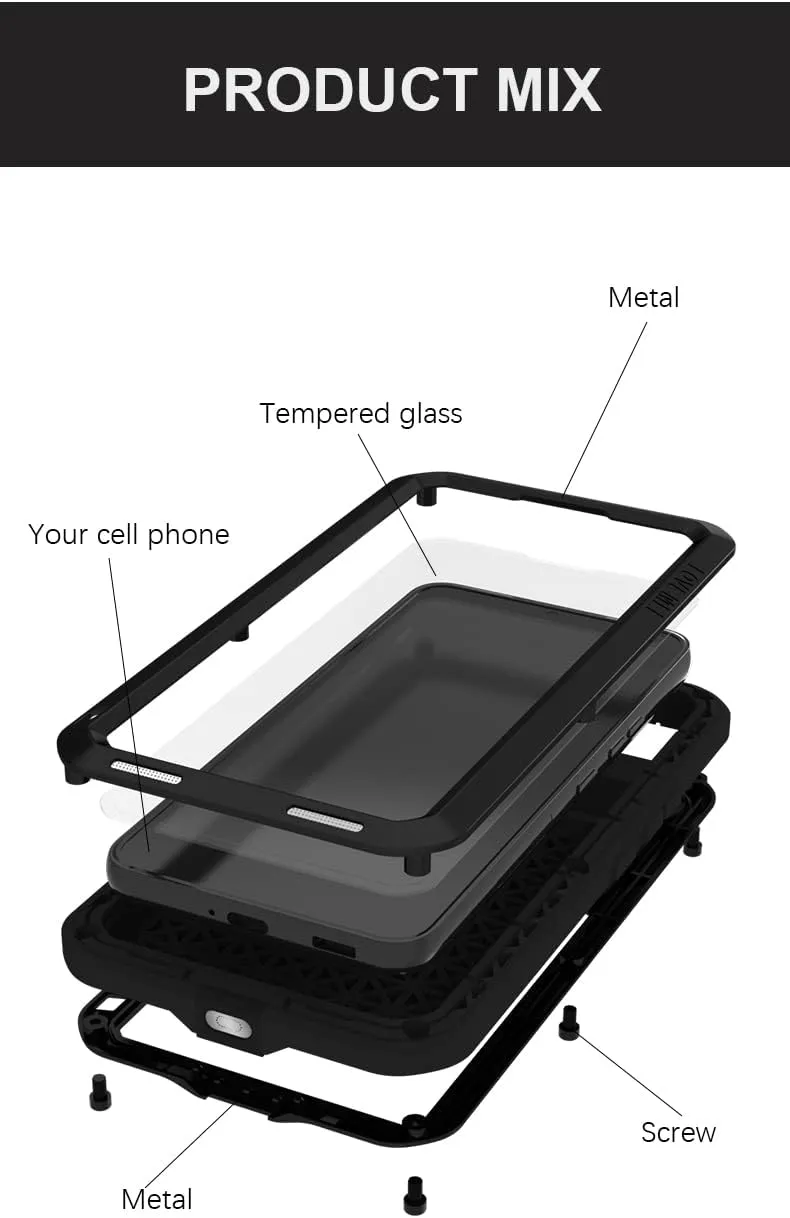 LOVE MEI for Samsung Galaxy S22 (6.1'') Case,Outdoor Sports Military Heavy Duty Metal Cover Shockproof Dustproof Full Body Protective Case with Built in Tempered Glass Screen Protector (S22, Black)