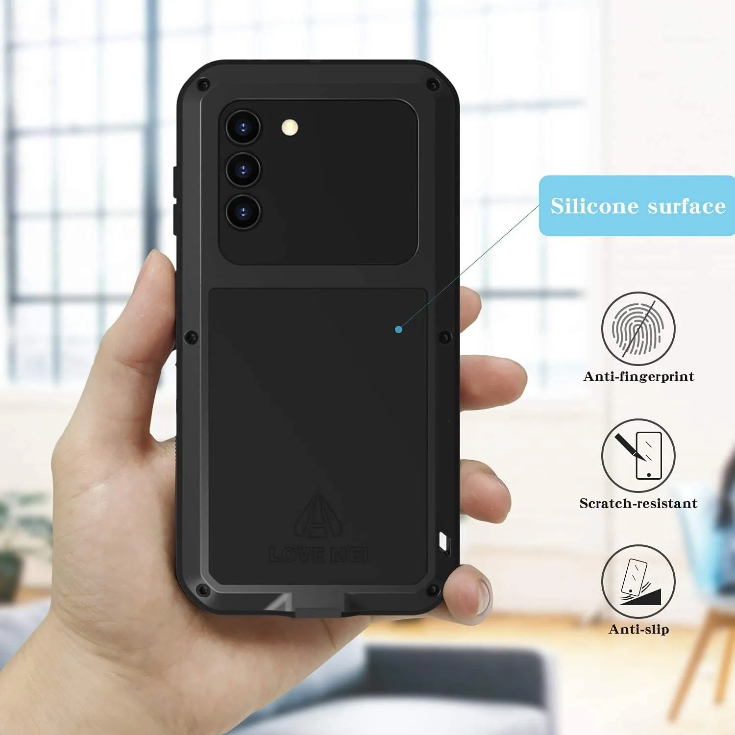 LOVE MEI for Samsung Galaxy S22 (6.1'') Case,Outdoor Sports Military Heavy Duty Metal Cover Shockproof Dustproof Full Body Protective Case with Built in Tempered Glass Screen Protector (S22, Black)