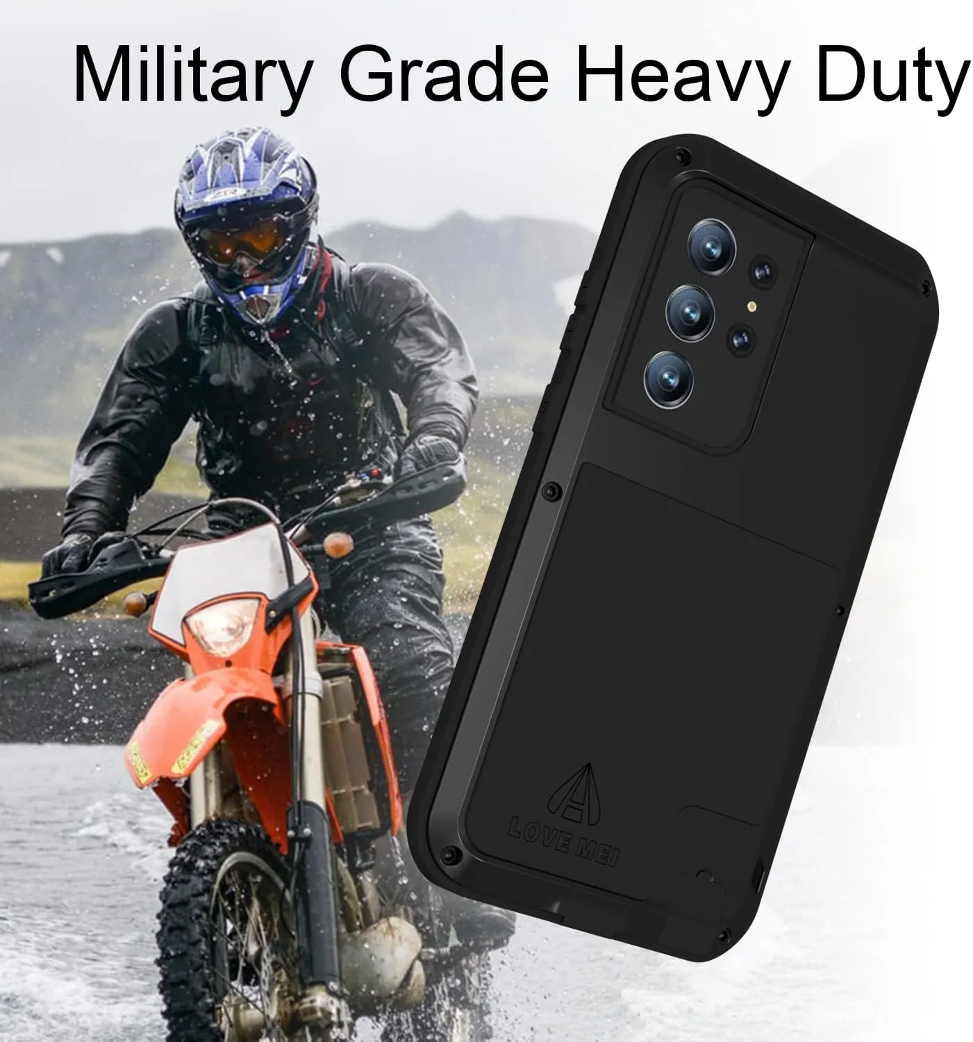 LOVE MEI for Samsung Galaxy S22 (6.1'') Case,Outdoor Sports Military Heavy Duty Metal Cover Shockproof Dustproof Full Body Protective Case with Built in Tempered Glass Screen Protector (S22, Black)