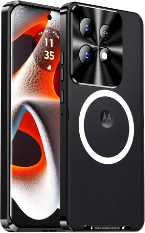 LOVE MEI Shockproof Case Compatible with Motorola Edge 50 Pro 5G, Metal Frame Bumper Case   Matte PC Cover [Scratch Resistant] with Lens Protection Support Magnetic Wireless Charger (Black)