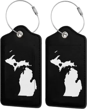Love Michigan State Map Luggage Tags for Travel, Stainless Steel & Leather, Personalized Engraved, Durable Bag Tags 1