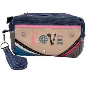 Love to Sew Small Purse, Embroidered Sewing Gift, Inspirational Small Handbag, Small Recycled Leather Purse