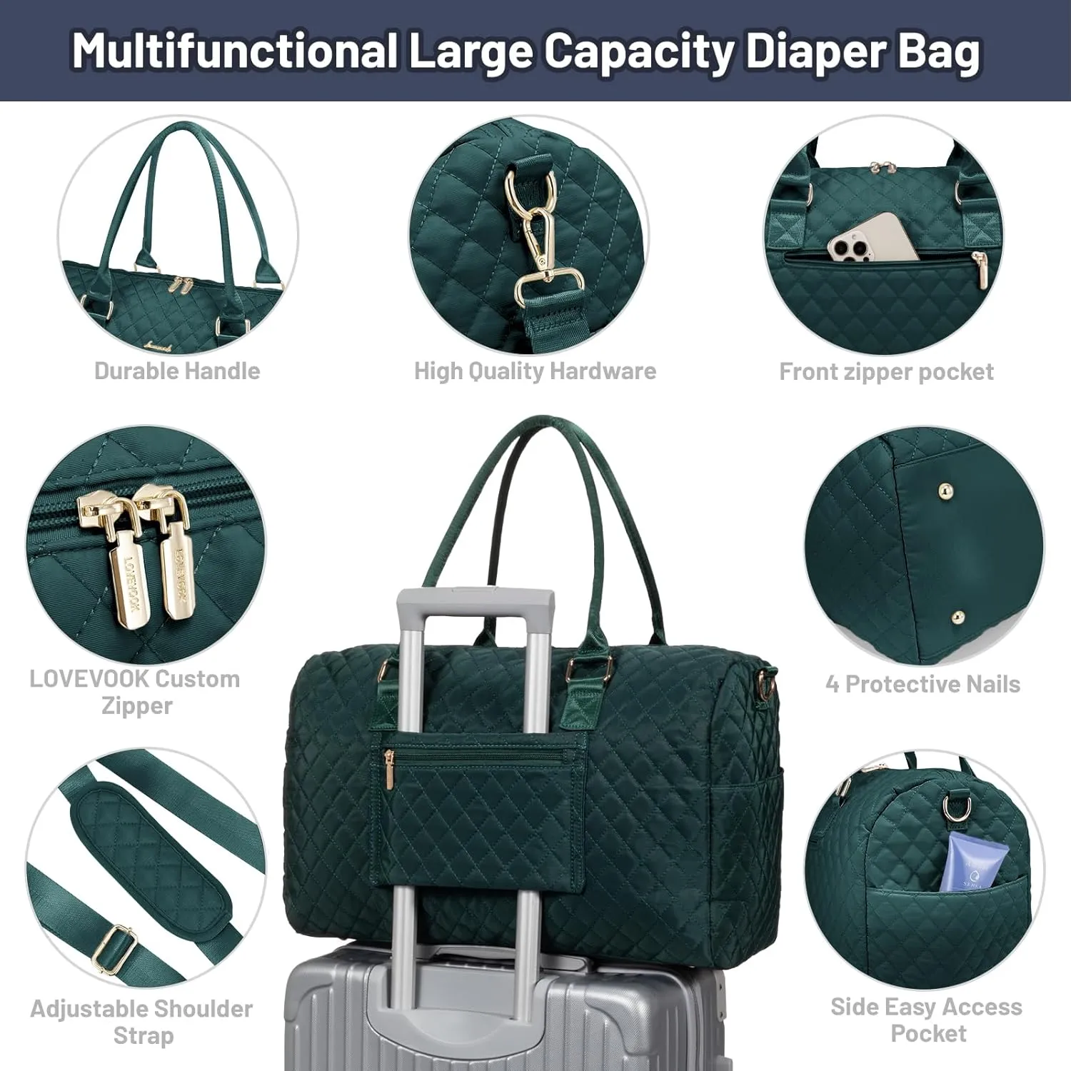 LOVEVOOK Diaper Bag Tote with Pacifier Case and Changing Pad, Large Capacity Mommy Bag for Hospital and Weekender Travel, Functional Baby Bag Newborn Baby Essential