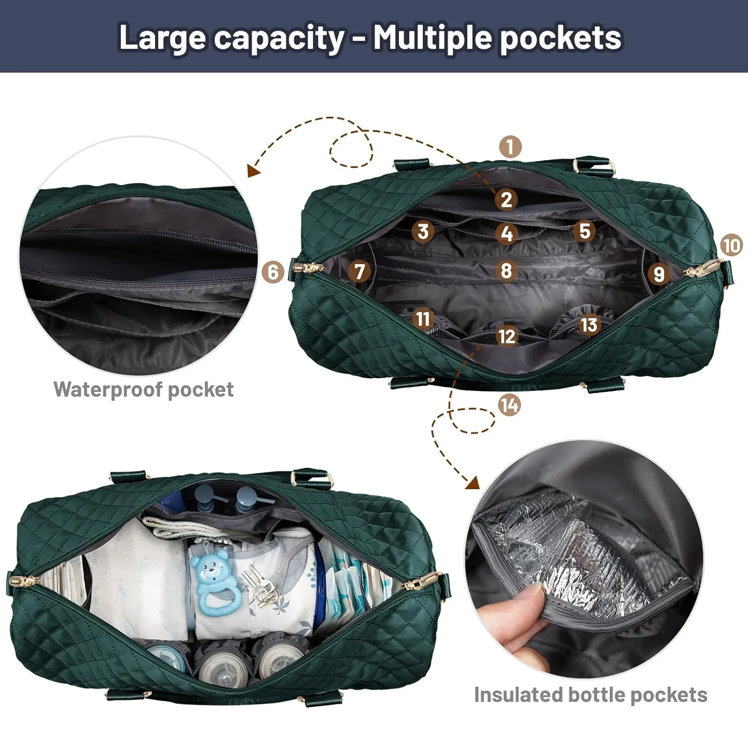 LOVEVOOK Diaper Bag Tote with Pacifier Case and Changing Pad, Large Capacity Mommy Bag for Hospital and Weekender Travel, Functional Baby Bag Newborn Baby Essential